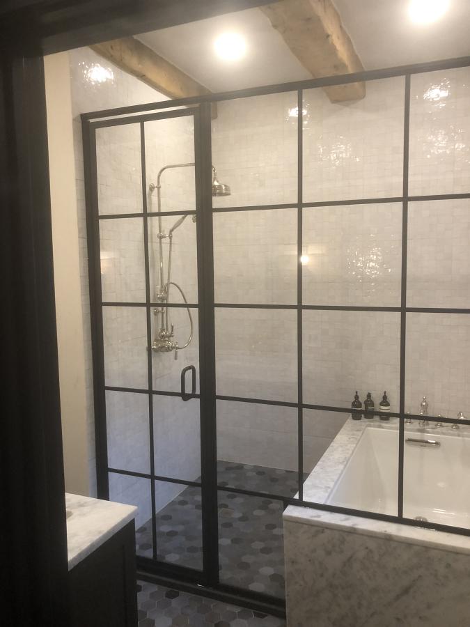 Framed glass shower by Weatherford Glass